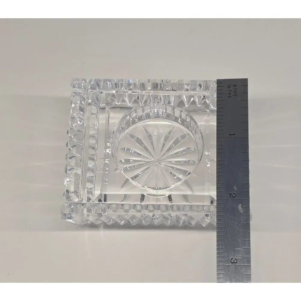 Signed Waterford Crystal Square Trinket Dish or Desk Clock Insert 3